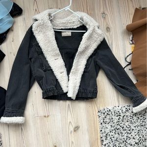 Free People Denim Fur Trimmed Jacket